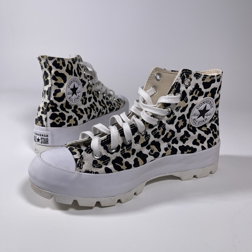 Converse Chuck Taylor High Top Platform Sneakers in Black and White Leopard